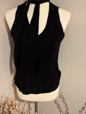 INC Black Halter Tie-Neck Top